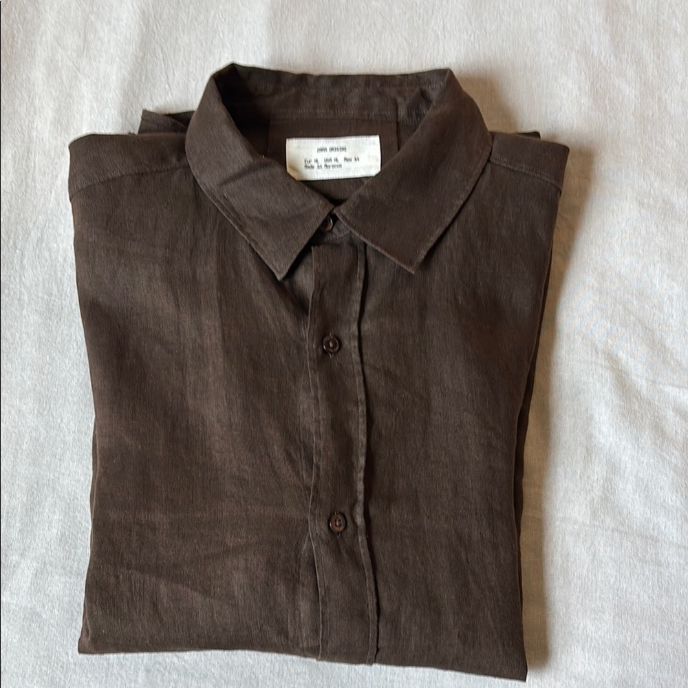 Zara Brown Casual linen Button Down Shirt with Classic Collar. Size XL, men